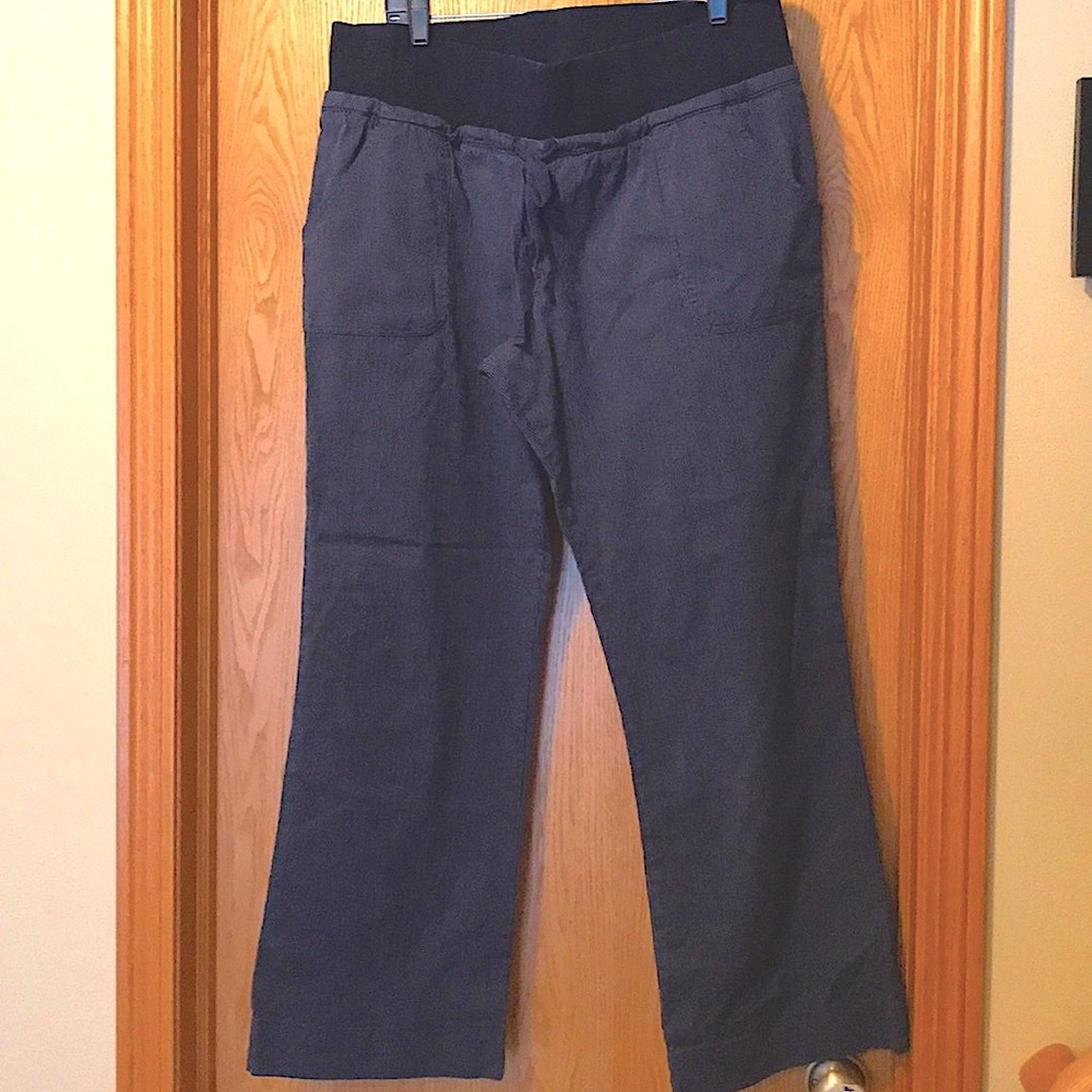 Liz Lange Size 16 pinstripe stretch panel bootcut wide leg maternity jeans VGUC